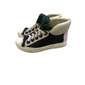 Fendi Colorblock Shearling High Top Sneakers Women’s Pink & Black Size 36.5